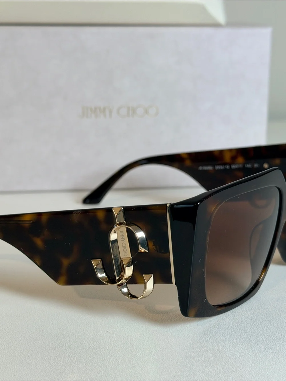 Jimmy Choo Tortoiseshell Square Sunglasses with Brown Gradient Lenses- New